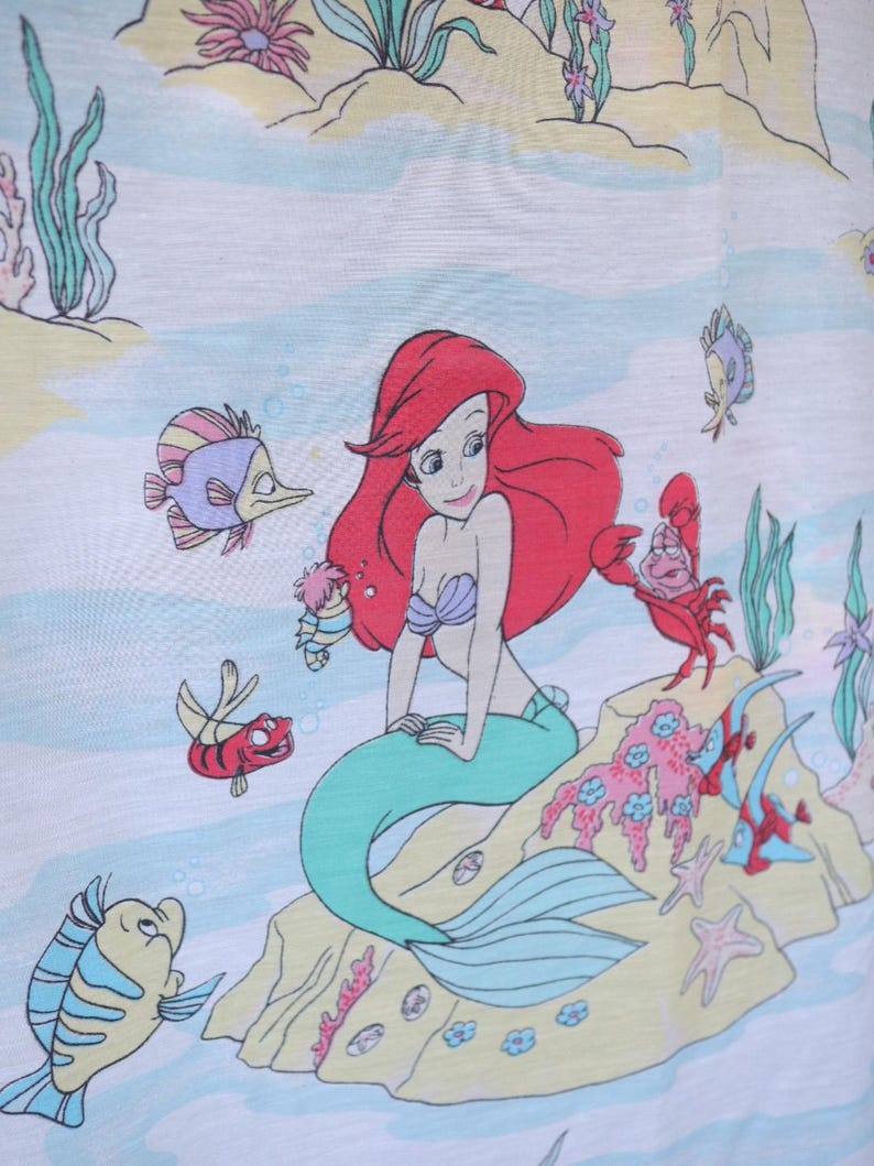 Vintage "The Little Mermaid" Twin Flat Sheet + Fitted Bed Sheet + 1 Pillowcase Set / Bedding kids Disney room 90s image 4
