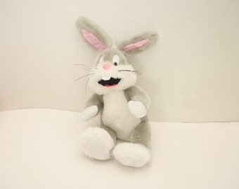 Vintage 90s Mini Bugs Bunny Sitting Plush Puppet Toy / Looney Tunes 11 inch