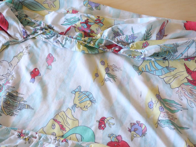 Vintage "The Little Mermaid" Twin Flat Sheet + Fitted Bed Sheet + 1 Pillowcase Set / Bedding kids Disney room 90s image 7