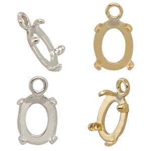 DIY oval cabochon 6x8mm or 8x10mm solid 925 Sterling Silver or 14k Yellow Gold Filled drop setting finding 1 piece