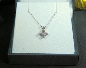 RARE Certified natural Argyle Pink Champagne Diamond PC2 & Moissanite round faceted unique solid white gold pendant necklace