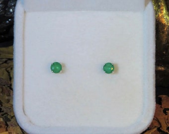 Genuine natural Emerald solid 4mm Sterling Silver or 14K Yellow Gold Filled stud earrings round faceted