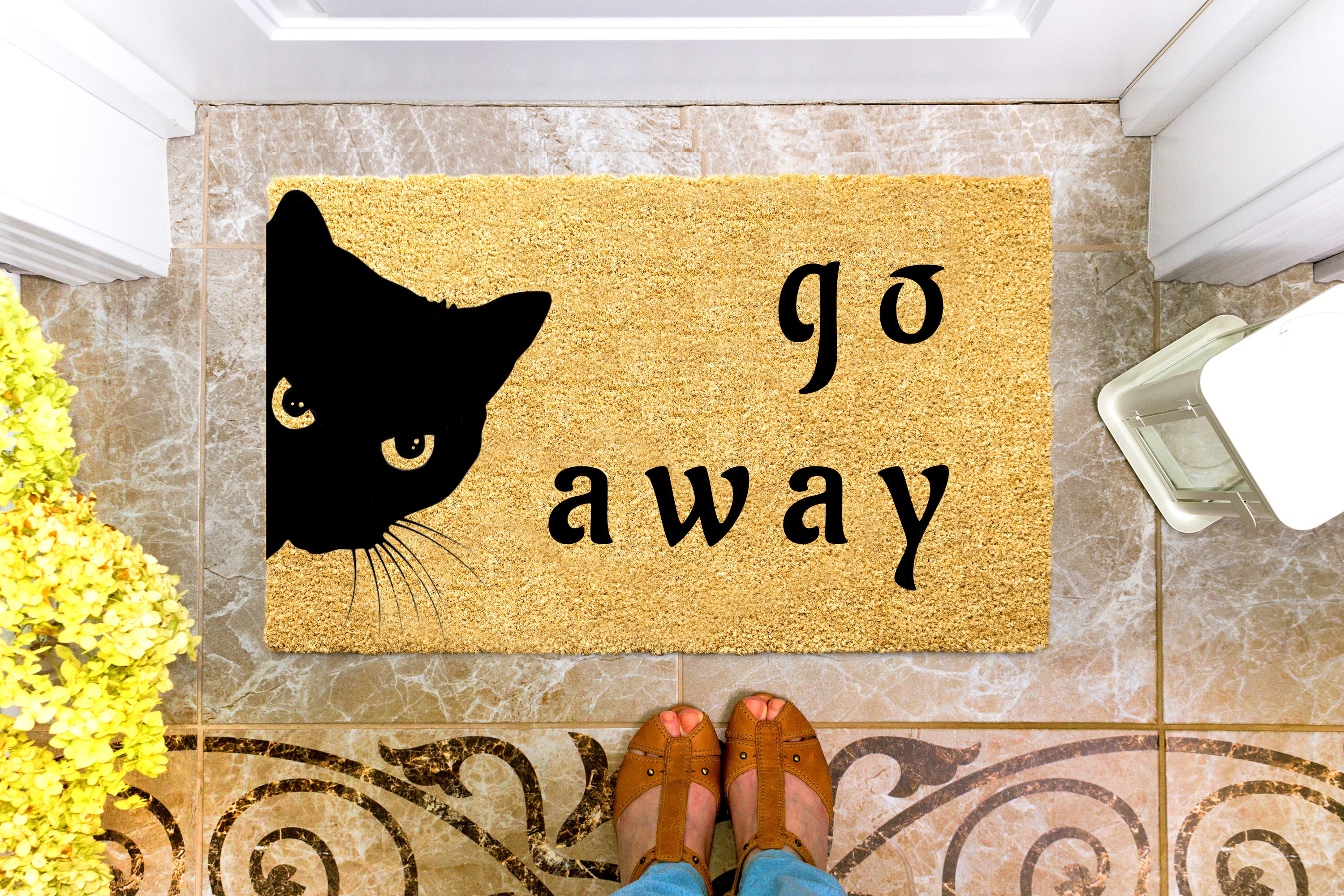 Go away Black Cat Funny Door mat Halloween Doormat Funny Etsy