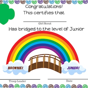 Girl Scout Junior Bridging Certificate