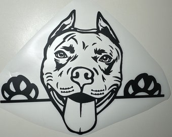 Pitbull with Cropped ears Peeking - Vinyl Sticker/Decal