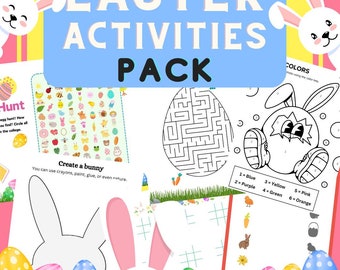 Easter Activities Worksheets For Spring/Create A Bunny/Egg Hunt/Matching/Maze/Games/TicTacToe/Coloring Page Easter Egg Holiday