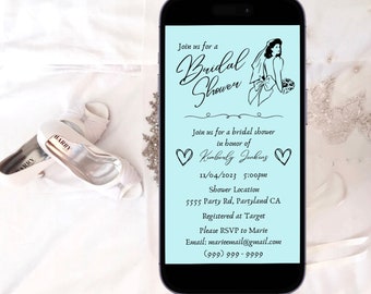 Bridal Shower Evite Digital Electronic Invitation, Text, Email, Edit, Customize