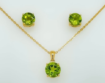 Peridot Necklace | Peridot Earrings | Peridot set | August birthstone | Green Peridot Stone | 14k Gold over Silver 925 | Prosperity Stone