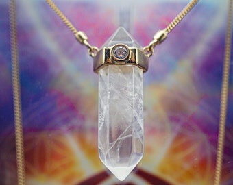 Clear Quartz Crystal Necklace: 18k Gold & Rose Gold Pendant