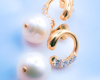 Baroque Pearl Earrings: 18k Gold Vermeil, Sterling Silver & Cubic Zirconia