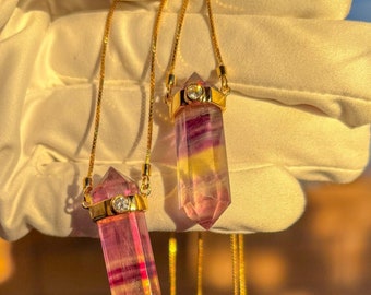 Rainbow Fluorite Crystal Pendant: 18K Gold Vermeil Necklace
