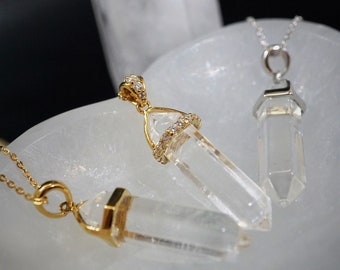 Crystal Quartz Pendant Necklace 14k solid gold quartz necklace rose gold S925 quartz pendant healing crystal necklace layering necklace