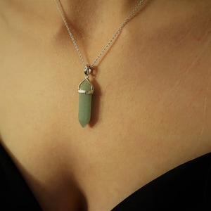 Green Aventurine Crystal Pendant Necklace: Sterling Silver, Handmade