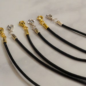 Genuine Black Leather Cords 925 14K Gold Clasps Men's & Woman Leather rope 2.25mm Thick Long Cords Choker 14in up to 36in cord image 1