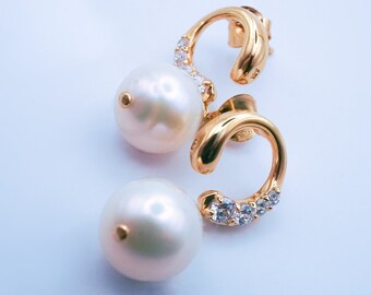 Baroque Pearls genuine pearl earrings fresh water pearls authentic baroque pearl jewelry 18k Gold pearls diamond pearl earrings June wedding