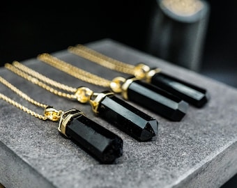 Raw Black Spinel Pendant Necklace: 14K Gold Vermeil, Sterling Silver