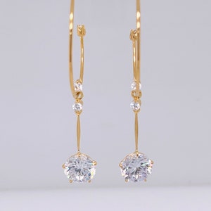 14K Gold Vermeil CZ Diamond Dangle Hoop Earrings