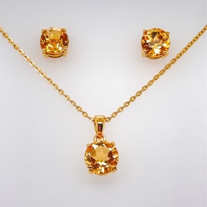 14Kゴールドヴェルメイユシトリンジュエリーセット：スターリングシルバーネックレス＆イヤリング