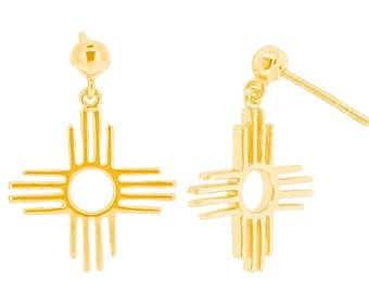 Zia Symbol Earrings: 14k Gold Vermeil New Mexico Jewelry