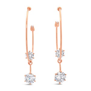 Handmade 18k Rose Gold Vermeil Hoop Earrings: Dainty CZ Diamond Dangle
