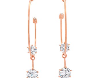 Handmade 18k Rose Gold Vermeil Hoop Earrings: Dainty CZ Diamond Dangle