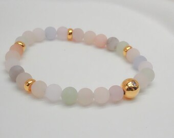 Raw Morganite Beaded Bracelet: 18K Gold Vermeil, Pastel Crystal