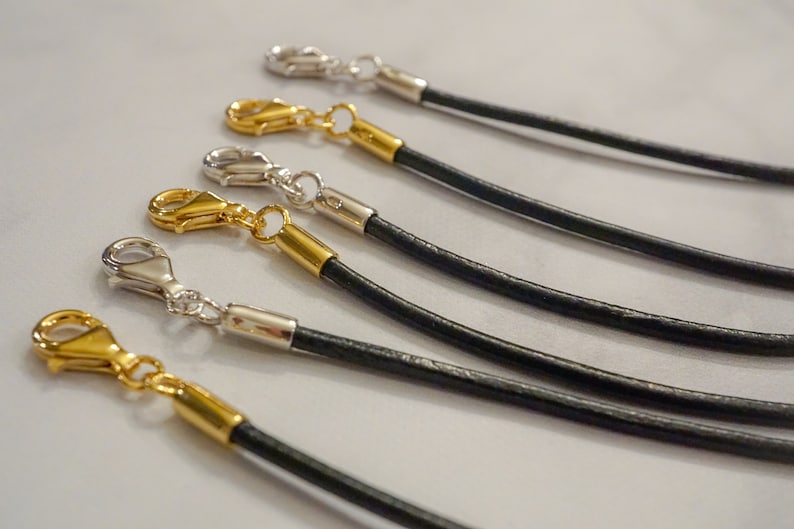 Genuine Black Leather Cords 925 14K Gold Clasps Men's & Woman Leather rope 2.25mm Thick Long Cords Choker 14in up to 36in cord image 2