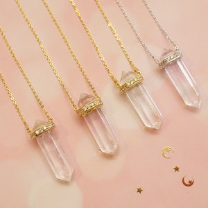 Double Terminated Quartz Crystal Necklace: 925 Sterling Silver 18K Gold Vermeil