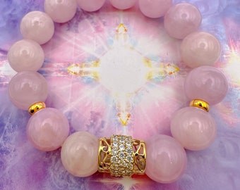 Rose Quartz Bracelet: 18k Gold Vermeil Charm, AAA Cubic Zirconia
