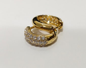 14K Gold Huggie Hoops: Sterling Silver Simulated Diamond Earrings