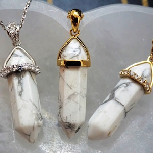 14K Gold Howlite Crystal Necklace: 925 Sterling Silver Pendant