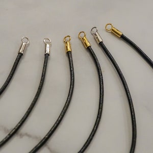 Genuine Black Leather Cords 925 14K Gold Clasps Men's & Woman Leather rope 2.25mm Thick Long Cords Choker 14in up to 36in cord image 5