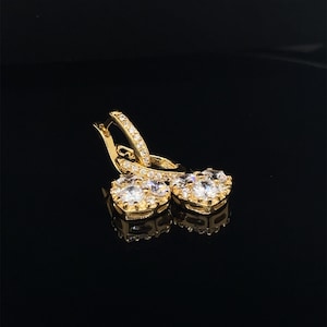 Gold Vermeil Heart Huggie Earrings: Sterling Silver CZ Dangle
