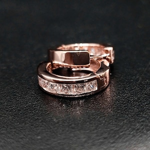 18k Rose gold Huggie Hoops | 14k Gold Huggies | Sterling Silver Huggies | CZ Stone | Multiple colors | Hoop Earrings | Gifts for her