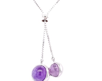 Amethyst Crystal Lariat Necklace & Sterling Silver Earrings Set