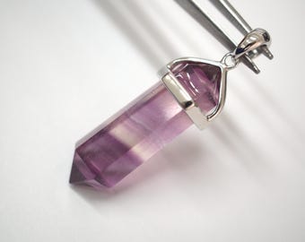 Rainbow Fluorite Pendant Necklace: Sterling Silver Aurora Crystal