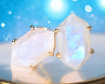 Rainbow Moonstone Claw Earrings: 18k Gold Vermeil, Sterling Silver