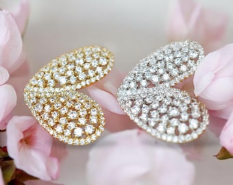 Handmade Heart Brooch: 18k Gold Vermeil or Sterling Silver, Simulated Diamonds