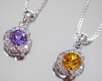 Amethyst Necklace: Sterling Silver 925, Cubic Zirconia Spiral Gem