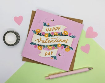 Happy Valentine's Day Card- Happy Valentine's Day, Valentine's Illustration, Occasion Card, Printed Message Inside