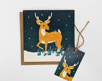 Christmas Card and Matching Gift Tag, 3 Designs, Greetings Card, Festive, Gifting, Illustration, Art, ByEmilyClark