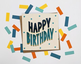 Happy Birthday Greetings Card, Wavy Font, Celebration Card, Message Inside