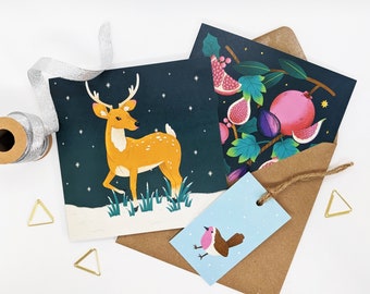 Pack of 3 Christmas Cards and Matching Gift tags, 3 Designs, Greetings Cards, Festive, Gifting, Illustration, Art, ByEmilyClark