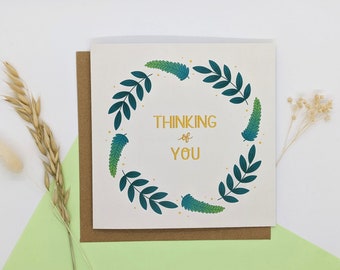 Thinking of You Card, Thinking of You, Sympathy, Support, Greetings Card, Fern Design, Blank Inside