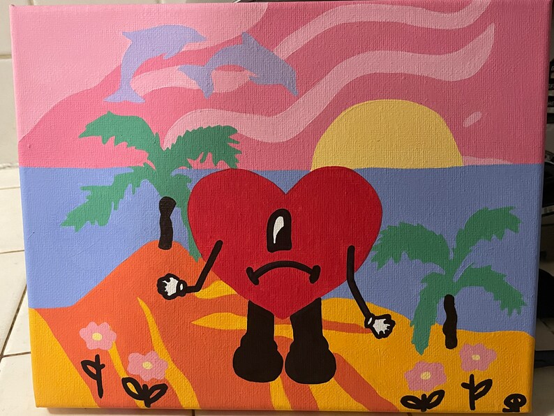 Bad Bunny Heart Acrylic Painting Etsy