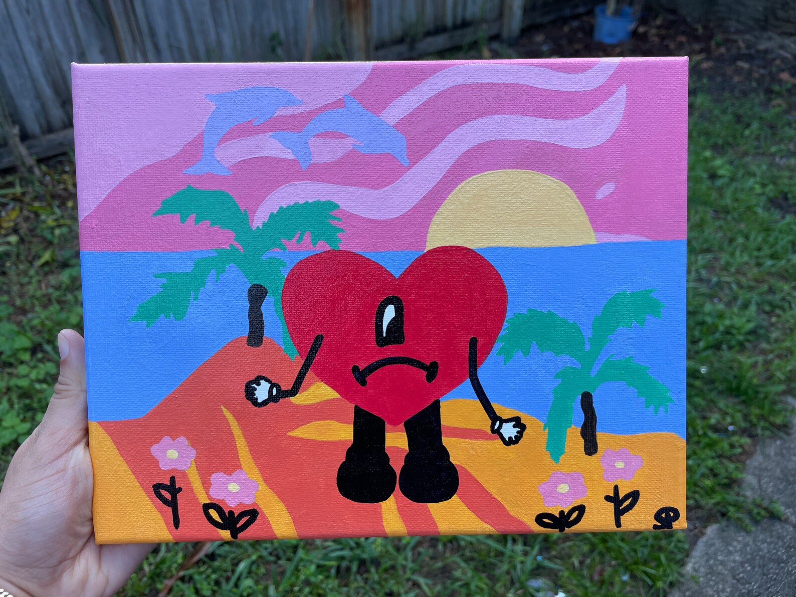 Bad Bunny Heart Acrylic Painting Etsy
