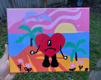 Bad Bunny heart Acrylic painting