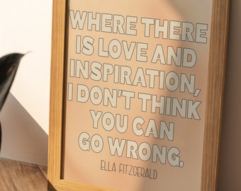 Donde hay amor e inspiración Ella Fitzgerald Descarga digital cita arte impresión / arte de pared cita inspiradora cita de amor jazz boho arte