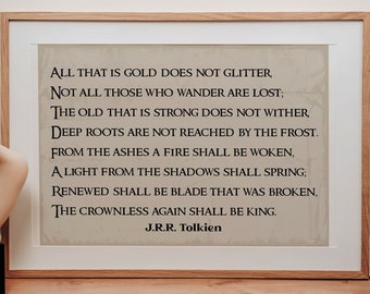 No todo lo que es oro reluce J.R.R. Cartel de impresión de arte de descarga digital de Tolkien / Cartel inspirador de cita de autor de El Señor de los Anillos LOTR