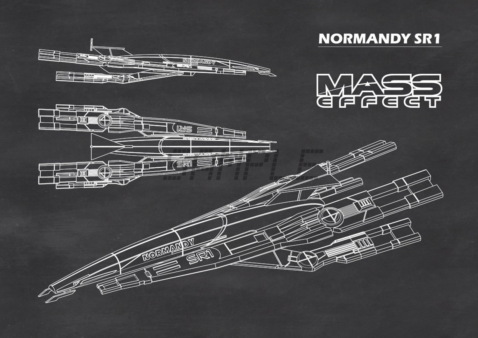 SSV Normandy SR1 Blueprint Poster Wall Decoration, Mass Effect Systems ...